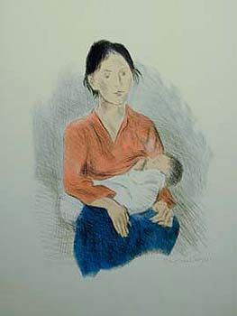 Raphel Soyer Hand Signed Publisher Proof Lithograph:"Nursing Mother Pink Blouse"