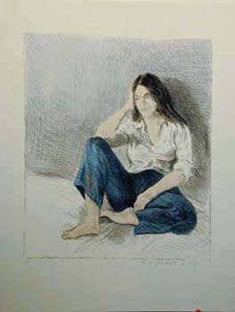 Raphel Soyer Hand Signed Publisher Proof Lithograph:"Seated Girl, Blue Jeans"