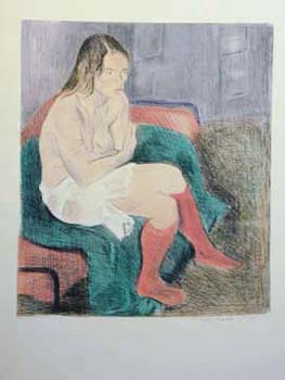 Raphel Soyer Hand Signed Publisher Proof Lithograph:"Seated Nude, Rose Stockings"