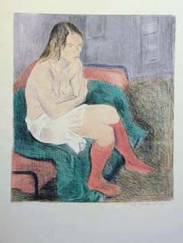 Raphel Soyer Hand Signed Publisher Proof Lithograph:"Seated Nude, Rose Stockings"