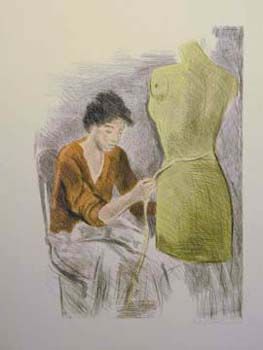 Raphel Soyer Hand Signed Publisher Proof Lithograph:"Seated Seamstress"