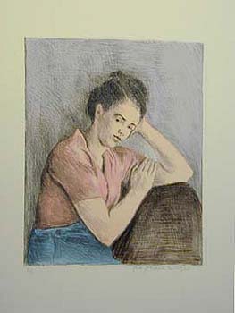 Raphel Soyer Hand Signed Publisher Proof Lithograph:"Seated Woman, Hair Up"