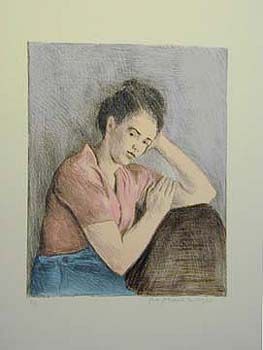 Raphel Soyer Hand Signed Publisher Proof Lithograph:"Seated Woman, Hair Up"