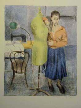 Raphel Soyer Hand Signed Publisher Proof Lithograph:"Standing Seamstress"