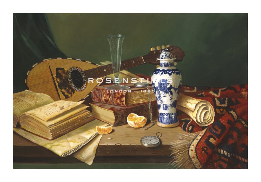 Raymond Campbell Hand Numbered Limited Edition Print on Paper :"Guitar Books And Chinese Jar"