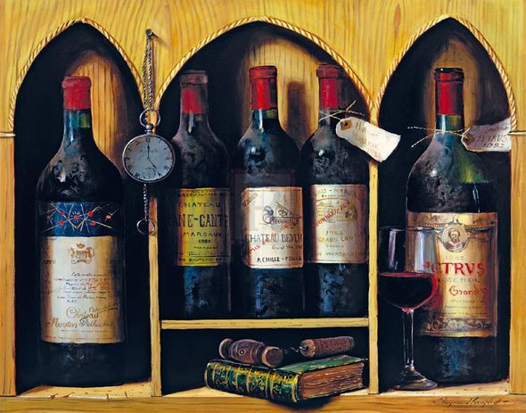 Raymond Campbell Hand Numbered Limited Edition Print on Paper :"Wine With Pocket Watch And Books"
