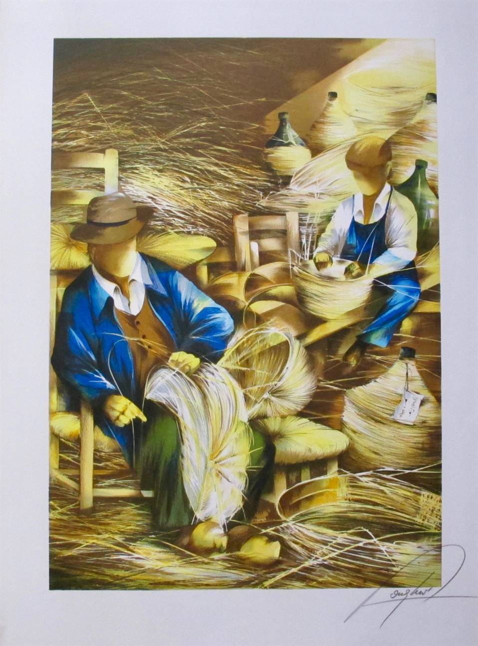 Raymond Poulet Hand Signed Limited Edition Lithograph:"Basket Weaving"