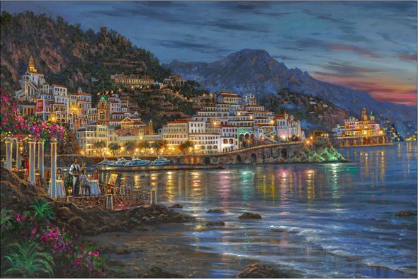 Robert Finale Hand Signed and Numbered Limited Edition Hand-Embellished Giclee on Canvas:"Atrani, Amalfi Coast"