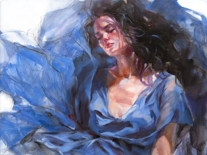 Anna Razumovskaya Hand Signed and Numbered Limited Edition Embellished Canvas Giclee:"Sapphire Skies 2"