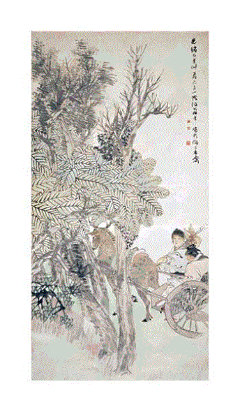 Ren Yi Fine Art Open Edition Gicl&eacute;e:"Deer Pulling a Chariot"