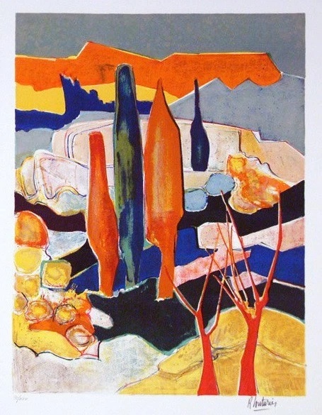 RENE COUTURIER Artist Signed Limited Edition Lithograph on Paper: "LES CYPRES"