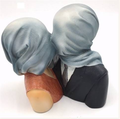 Rene Magritte Art Sculpture Statue Figurine:"Lovers With Covered Heads"