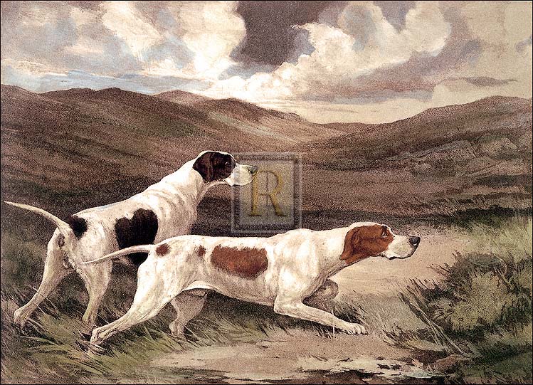 Reuben Ward Binks Artist Hand Colored Copper Plate Printed Atelier Print:"Tense Moment (Pointers)"