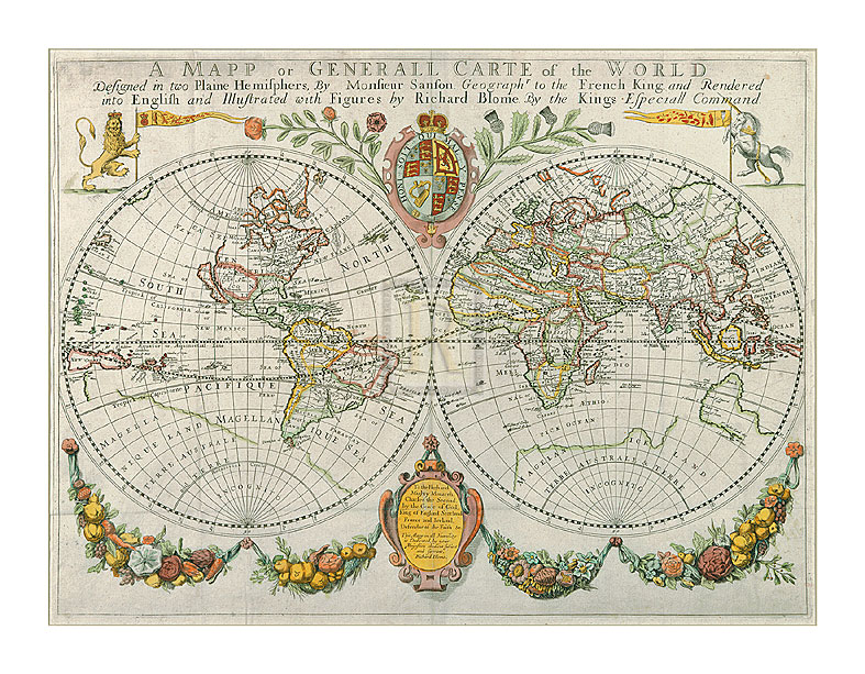 Richard Blome Hand Numbered Limited Edition Print on Paper :"Map of the World"