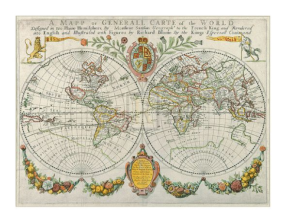 Richard Blome Hand Numbered Limited Edition Print on Paper :"Map of the World"