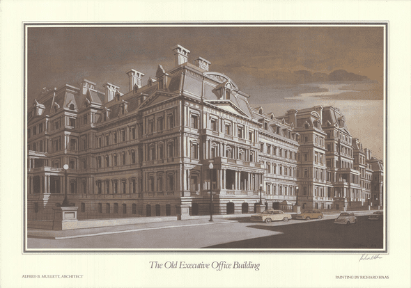 Richard Haas Rare Vintage Artist Signed Offset Lithograph: "The Old Executive Office Building"
