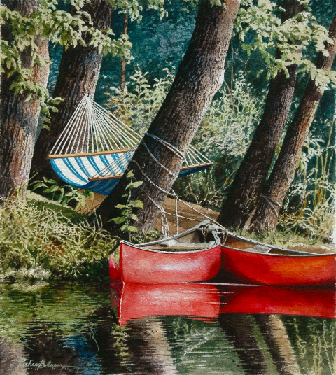 Rick Bollinger Hand Signed and Numbered Limited Edition Print:"Red Canoes"