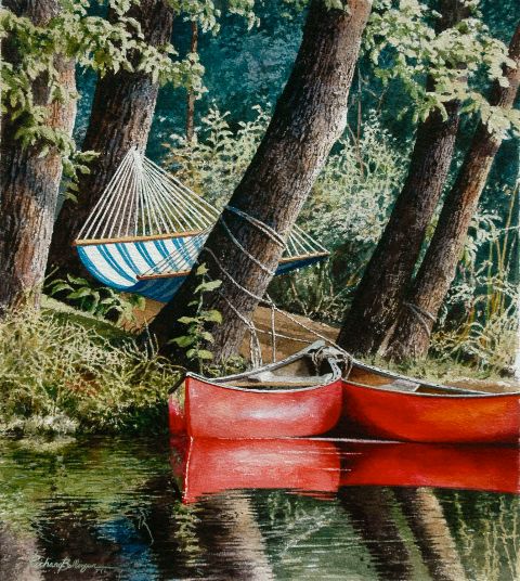 Rick Bollinger Hand Signed and Numbered Limited Edition Print:"Red Canoes"