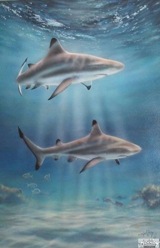 Rick Kelley Original Painting:"Circling Blacktips"