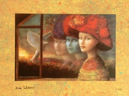Rina Sutzkever Signed Framed Limited Edition AP Embellished Lithograph on Wood:"Suspended Light"