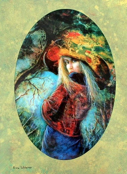 Rina Sutzkever Hand Signed and Numbered Limited Edition Embellished Lithograph on Wood: " Untamed Beauty "