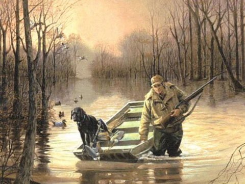 RJ McDonald Print-Signed and Numbered:"Slippin In Duck Hunting Black Lab Print"
