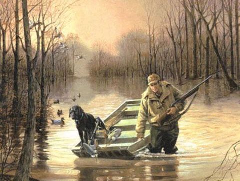RJ McDonald Print-Signed and Numbered:"Slippin In Duck Hunting Black Lab Print"