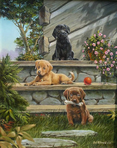 RJ McDonald Print-Signed and Numbered:"Trio of Trouble Puppy Art Print"