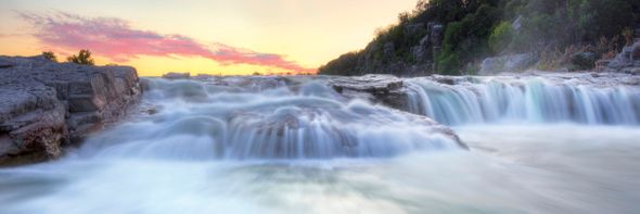 Rob Greebon 48 x 144 Open Edition Giclee on Canvas:"Pedernales Falls Sunset Panorama 1"