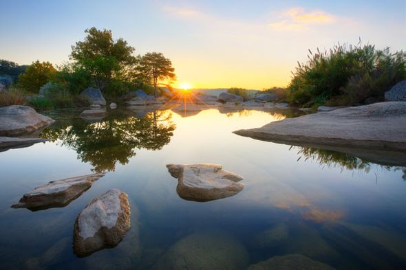 Rob Greebon 48 x 72 Open Edition Giclee on Canvas:"Pedernales Falls - Oasis Sunrise in October 1"