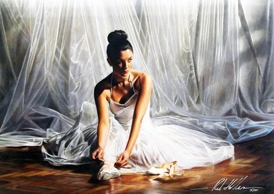 Rob Hefferan Artist Signed Limited Edition Embellished Canvas Giclee:"LIGHT THRU THE CURTAINS"