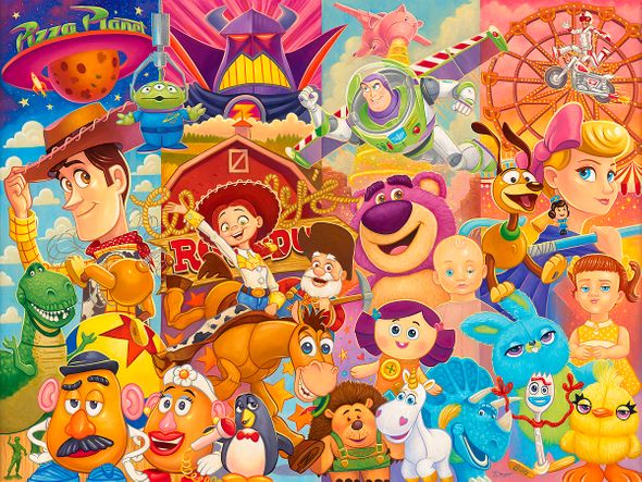 Tim Rogerson Artist Signed Hand-Embellished Ltd Ed Gallery Wrap Canvas:"Toy Story 25th Anniversary"