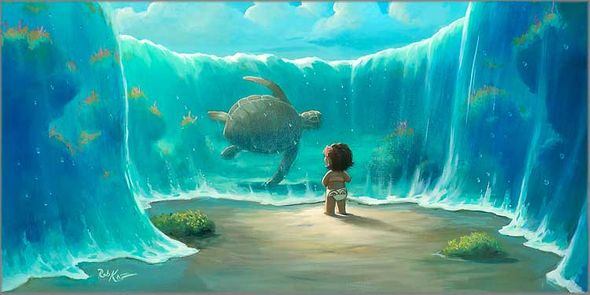 Rob Kaz Artist Signed and Numbered Hand Embellished Limited Edition Giclee on Canvas:"Moana's New Friend"