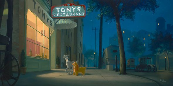 Rob Kaz Signed and Numbered Hand-Embellished Gicl&eacute;e on Canvas: "A Night With Lady-Lady and the Tramp"