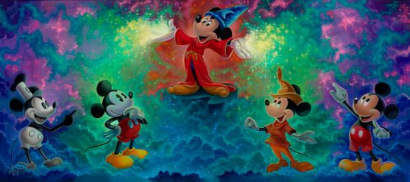 Jared Franco Artist Signed Hand-Embellished Ltd Ed Gallery Wrap Canvas:"Mickey's Colorful History"