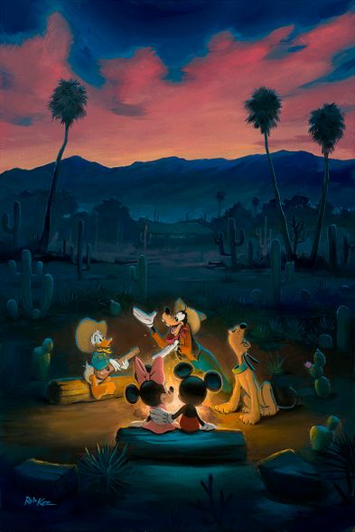 Rob Kaz Signed and Numbered Limited Edition Hand-Embellished Gicl&eacute;e on Canvas:"Campfire Sing-Along"