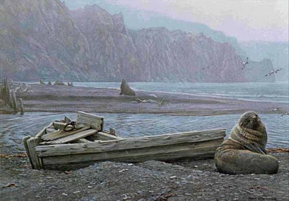 ROBERT BATEMAN 13X19 Secondary Market Art: "OLD WHALING BASE SEAL"