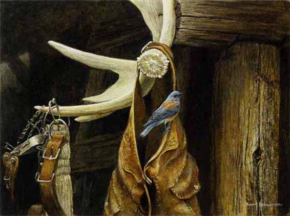 ROBERT BATEMAN 14X20 Secondary Market Art: "CHAPS BLUEBIRD"