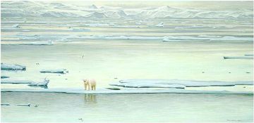 ROBERT BATEMAN 16X33 Secondary Market Art: "ARCTIC ICE POLAR BEAR"