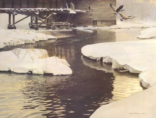 ROBERT BATEMAN 19X24 Secondary Market Art: "MILL POND CANADA AP"