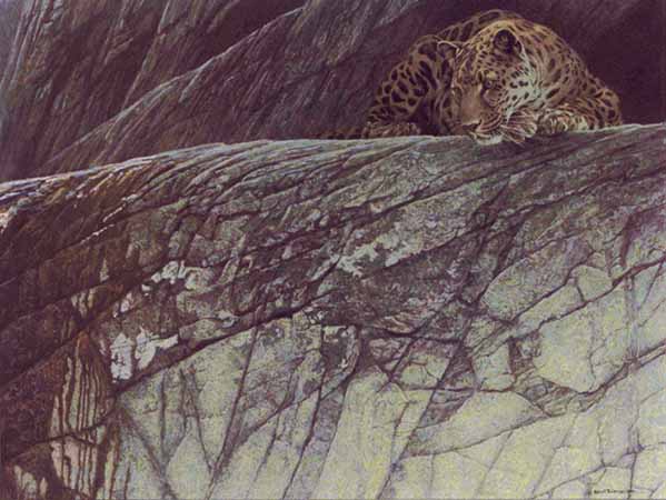 ROBERT BATEMAN 19X26 Secondary Market Art: "LEOPARD AMBUSH"