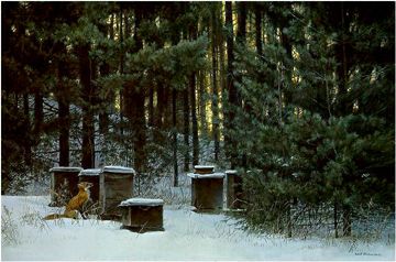 ROBERT BATEMAN 20X31 Secondary Market Art: "FOX & BEEHIVES"