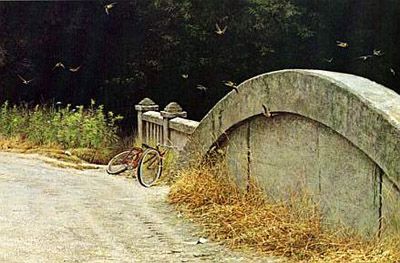 ROBERT BATEMAN 21X14 Secondary Market Art: "AT BRIDGE SWALLOWS"