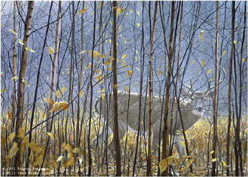 ROBERT BATEMAN 21X30 Secondary Market Art: "WHITETAILED DEER BIRCH"