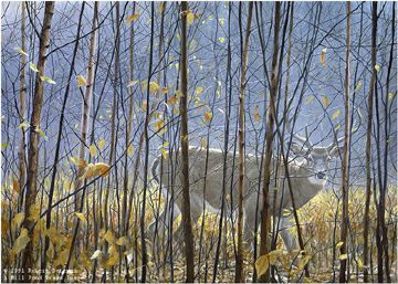 ROBERT BATEMAN 21X30 Secondary Market Art: "WHITETAILED DEER BIRCH"