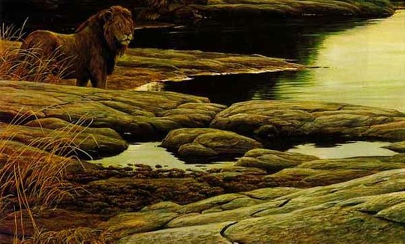 ROBERT BATEMAN 22X32 Secondary Market Art: "LION AT TSAVO  PP"