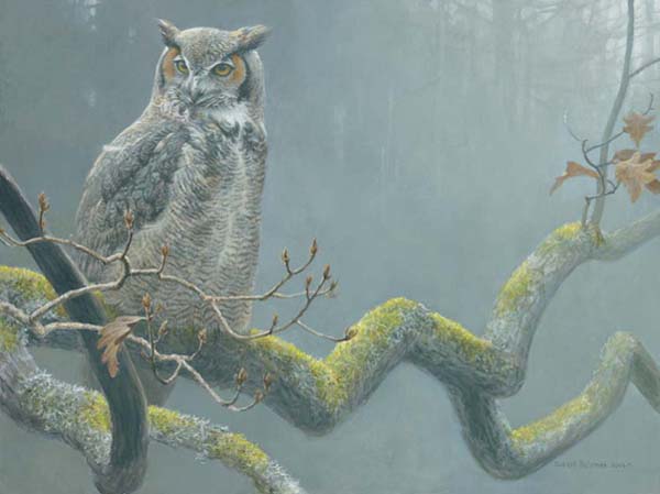 ROBERT BATEMAN 24X18 Secondary Market Art: "IN OAK GREAT HORN OWL"