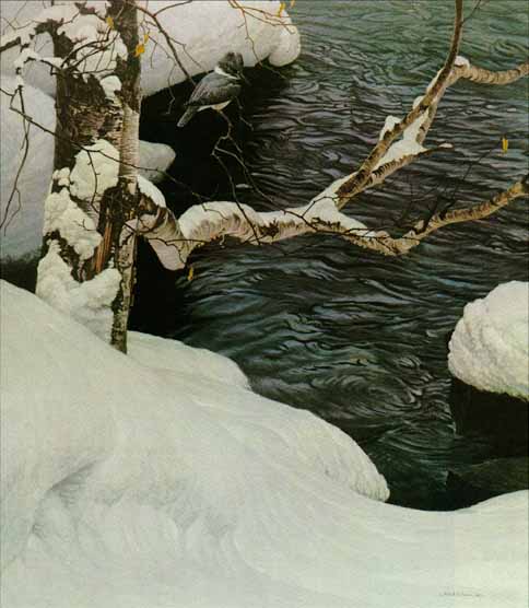 ROBERT BATEMAN 24X20 Secondary Market Art: "KINGFISHER IN WINTER"