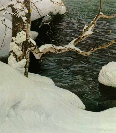 ROBERT BATEMAN 24X20 Secondary Market Art: "KINGFISHER IN WINTER"