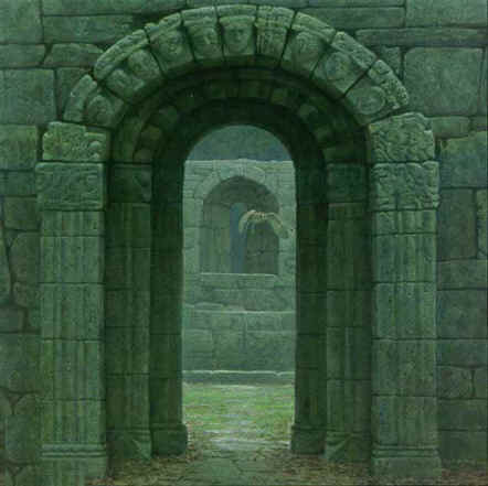ROBERT BATEMAN 24X24 Secondary Market Art: "IRISH CHURCH & OWL AP"